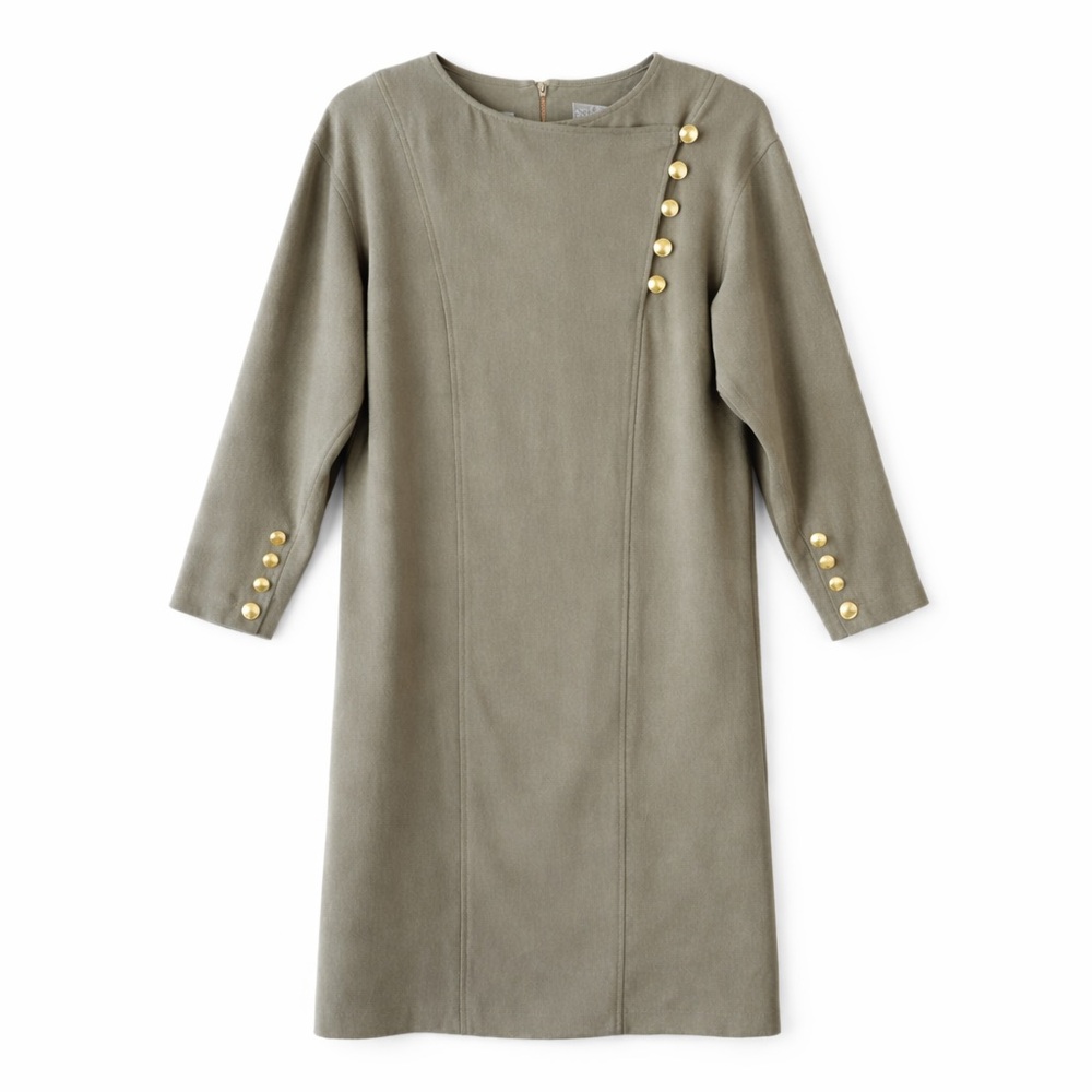 Vintage Liz Claiborne Sage Green Long Sleeve Shift Dress Size 8P Corporate Chic - Picture 2 of 11